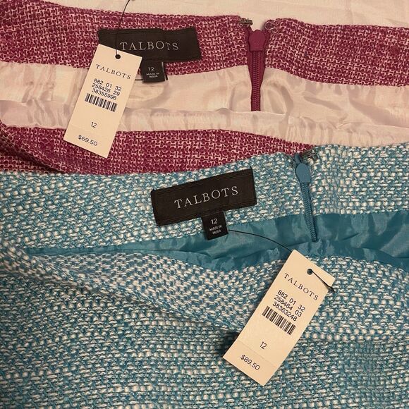 NWT 2 Talbots Skirts Womens 12 Teal/White & Maroon/White Tweed Pencil Classic - Picture 2 of 7
